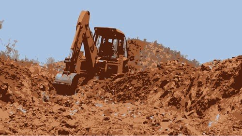 JCB backhoe digging swales title=